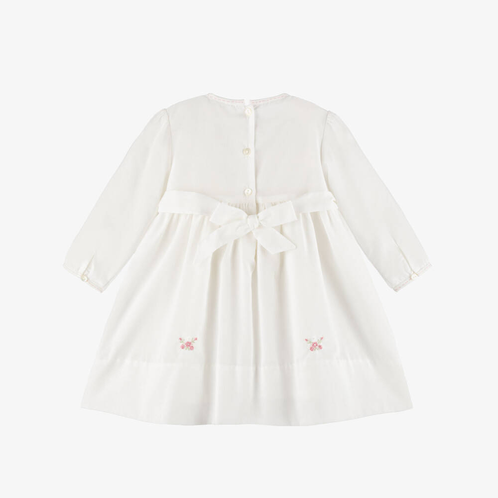 Sarah Louise-Girls Ivory & Blush Pink Hand-Embroidered Bow Dress | Childrensalon Outlet