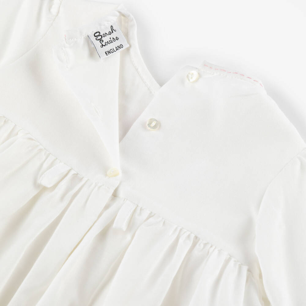 Sarah Louise-Girls Ivory & Blush Pink Hand-Embroidered Bow Dress | Childrensalon Outlet