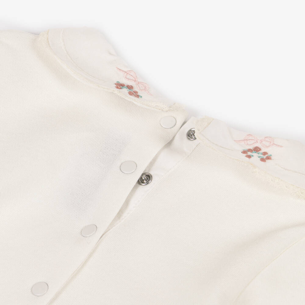 Tartine et Chocolat-Girls Ivory Bodysuit with Hand Embroidered Floral Collar | Childrensalon Outlet
