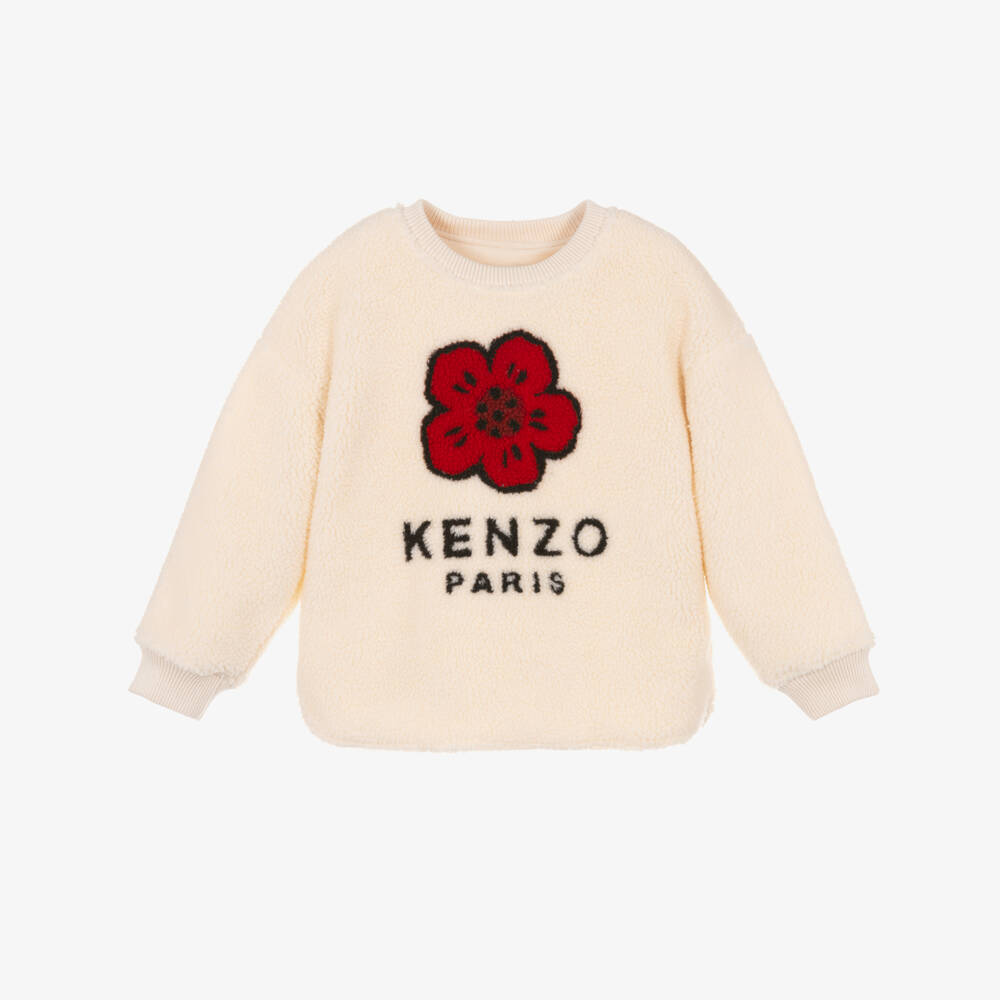 KENZO KIDS-بلوزة شيربا عاجية بنقشة زهور للبنات | Childrensalon Outlet