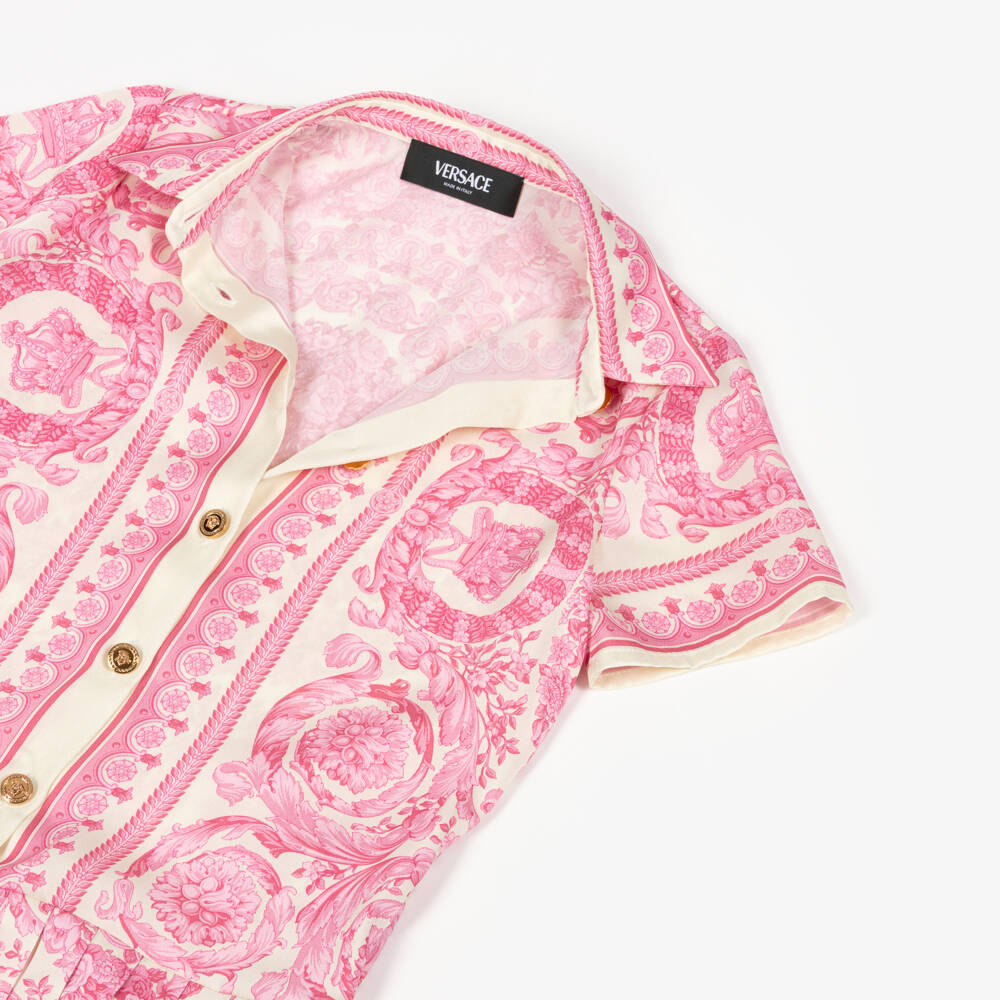 Versace-Girls Ivory & Bright Pink Barocco Pleated Dress | Childrensalon Outlet