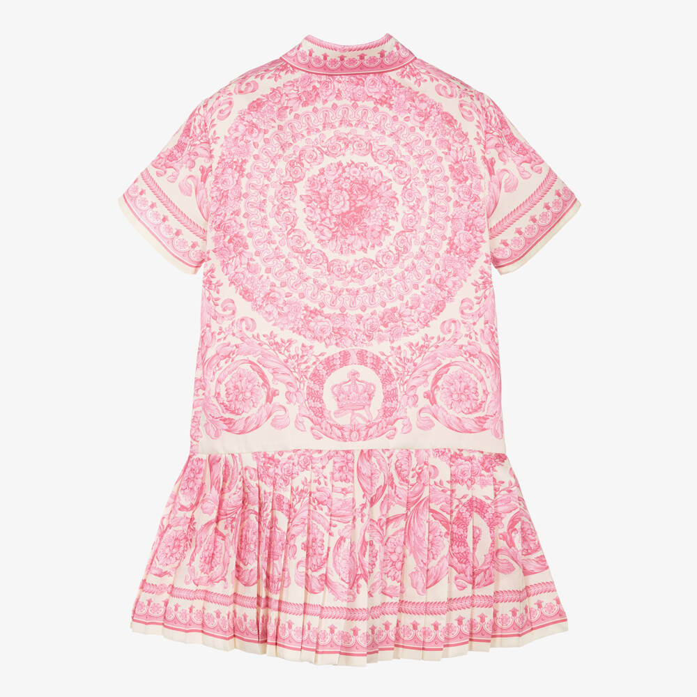 Versace-Girls Ivory & Bright Pink Barocco Pleated Dress | Childrensalon Outlet