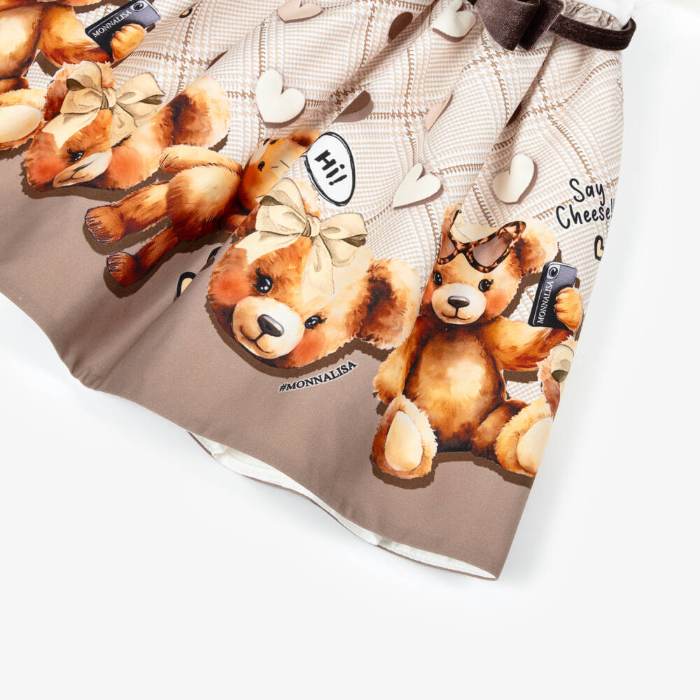 Monnalisa-Girls Ivory & Brown Teddy Bear Dress | Childrensalon Outlet