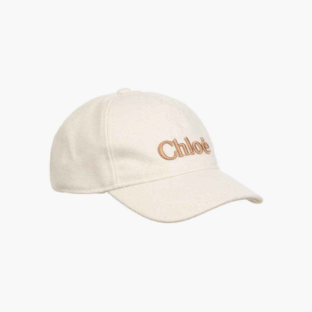 Chloé-Girls Ivory Cap with Embroidered Logo | Childrensalon Outlet