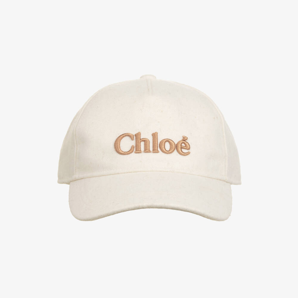 Chloé-Girls Ivory Cap with Embroidered Logo | Childrensalon Outlet