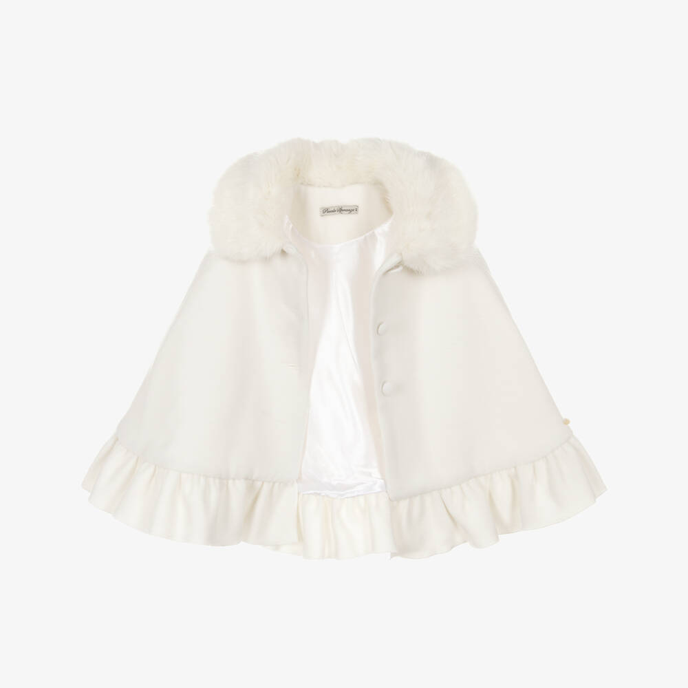 Piccola Speranza-Girls Ivory Cape with Faux Fur Collar | Childrensalon Outlet