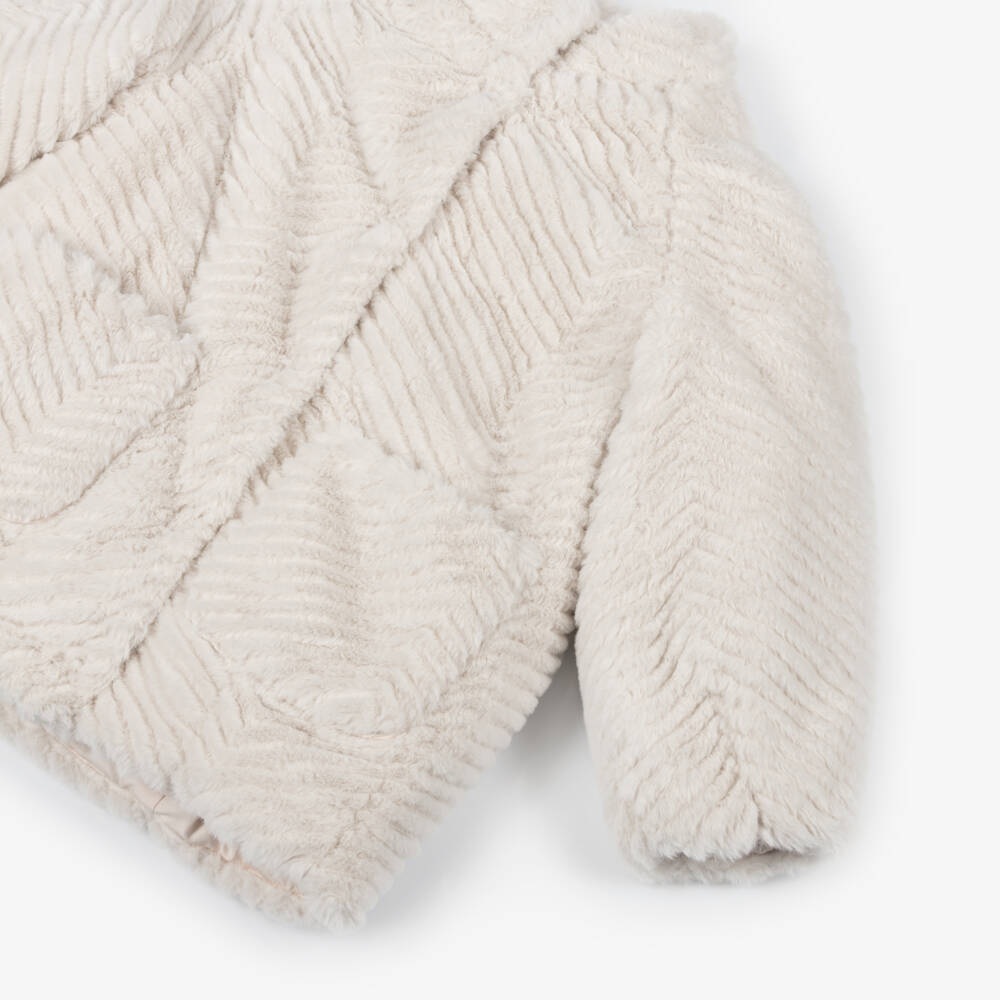 Mayoral-جاكيت فرو عاجي بنقشة شيفرون للبنات | Childrensalon Outlet