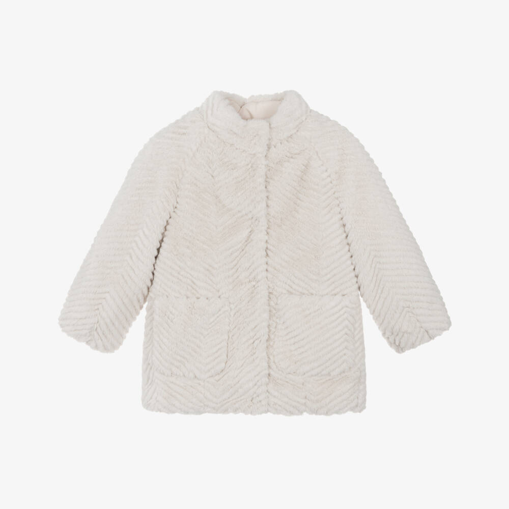 Mayoral-جاكيت فرو عاجي بنقشة شيفرون للبنات | Childrensalon Outlet
