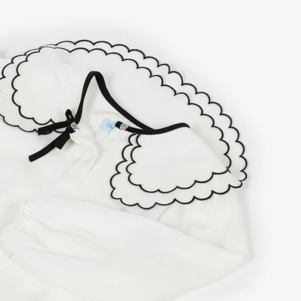 Abel & Lula-Girls Ivory Chiffon Blouse with Oversized Scalloped Collar | Childrensalon Outlet