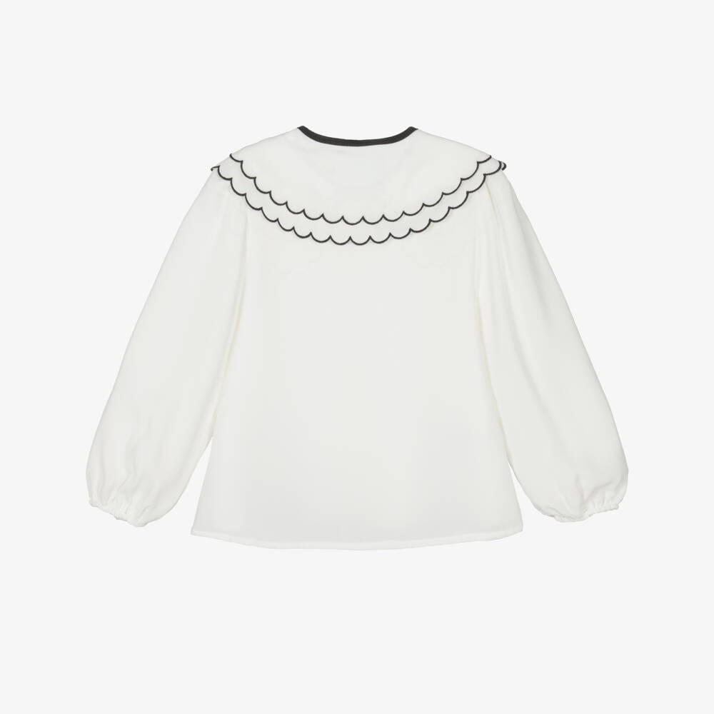 Abel & Lula-Girls Ivory Chiffon Blouse with Oversized Scalloped Collar | Childrensalon Outlet