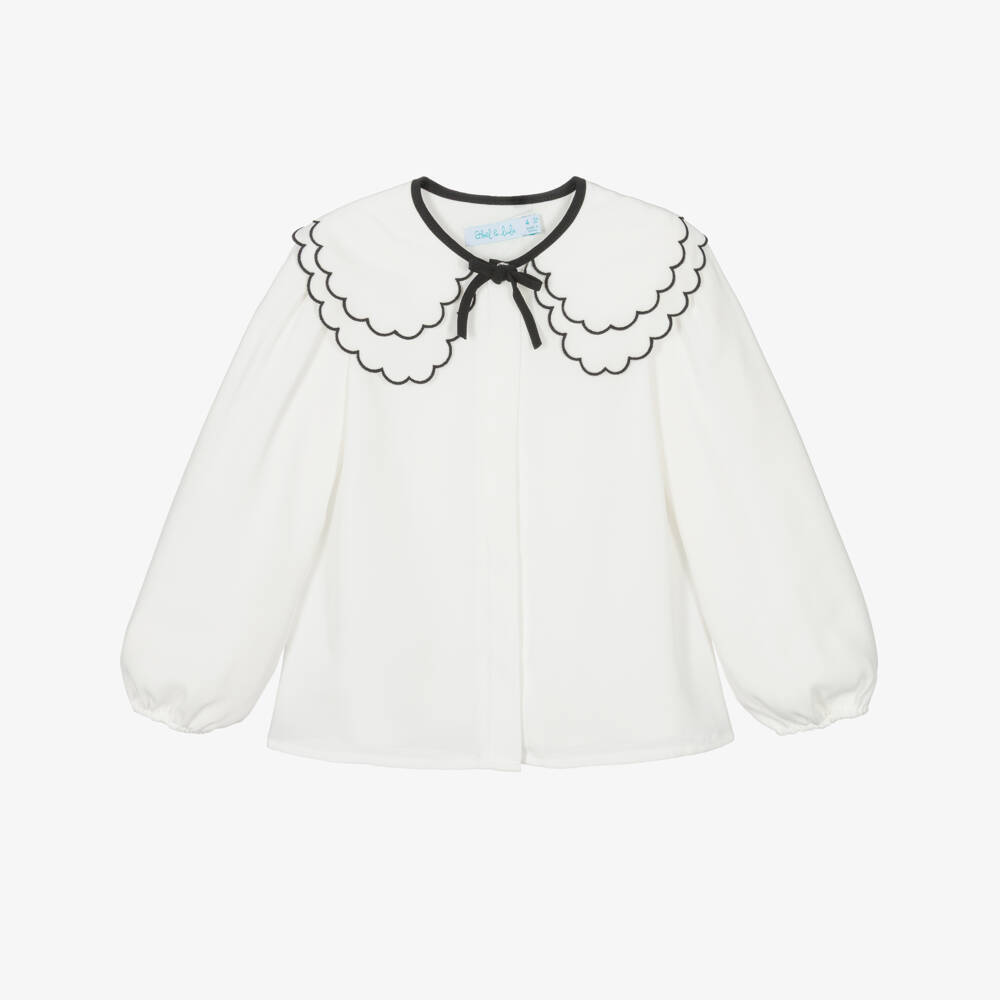 Abel & Lula-Girls Ivory Chiffon Blouse with Oversized Scalloped Collar | Childrensalon Outlet