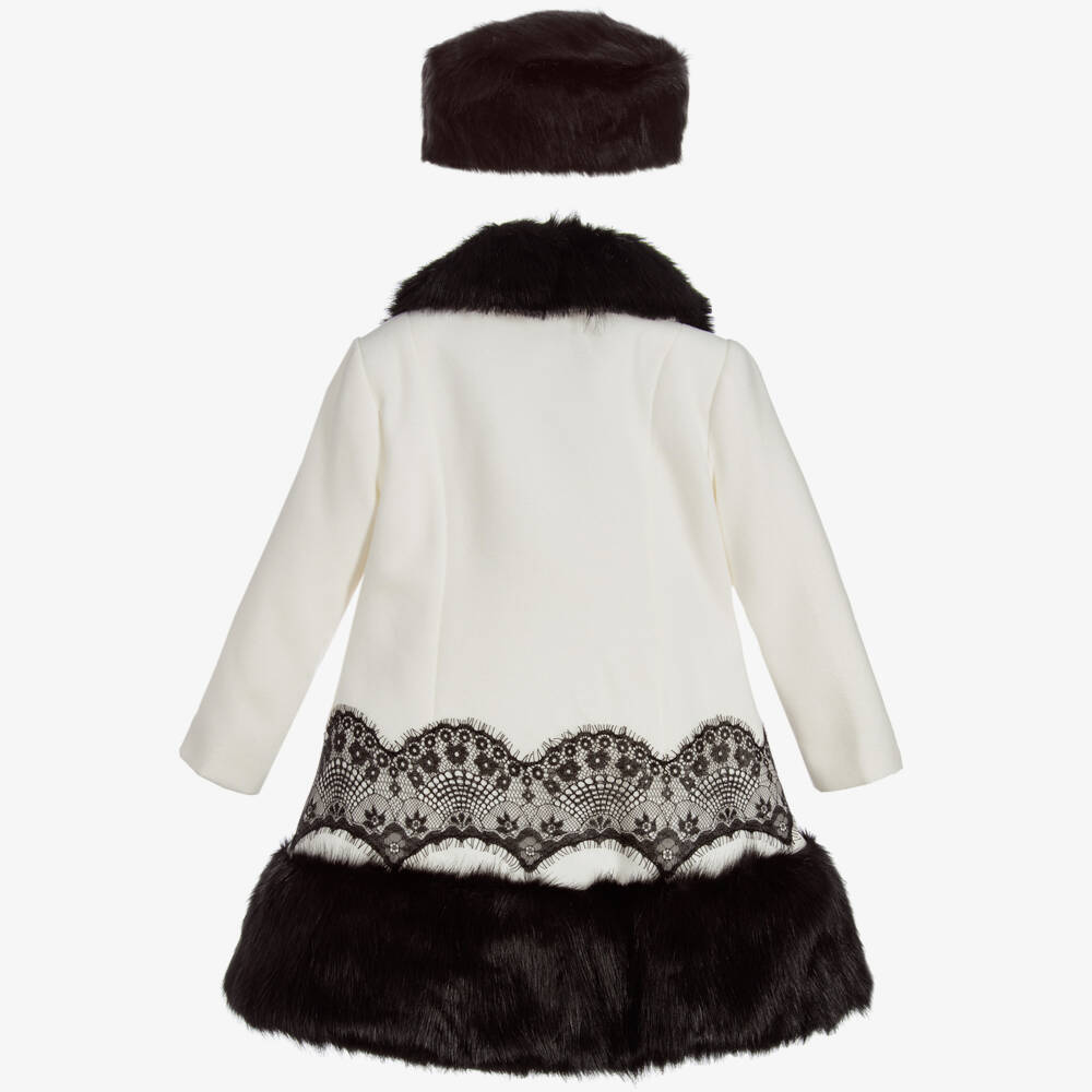 Romano Princess-Girls Ivory Coat & Faux Fur Hat Set | Childrensalon Outlet
