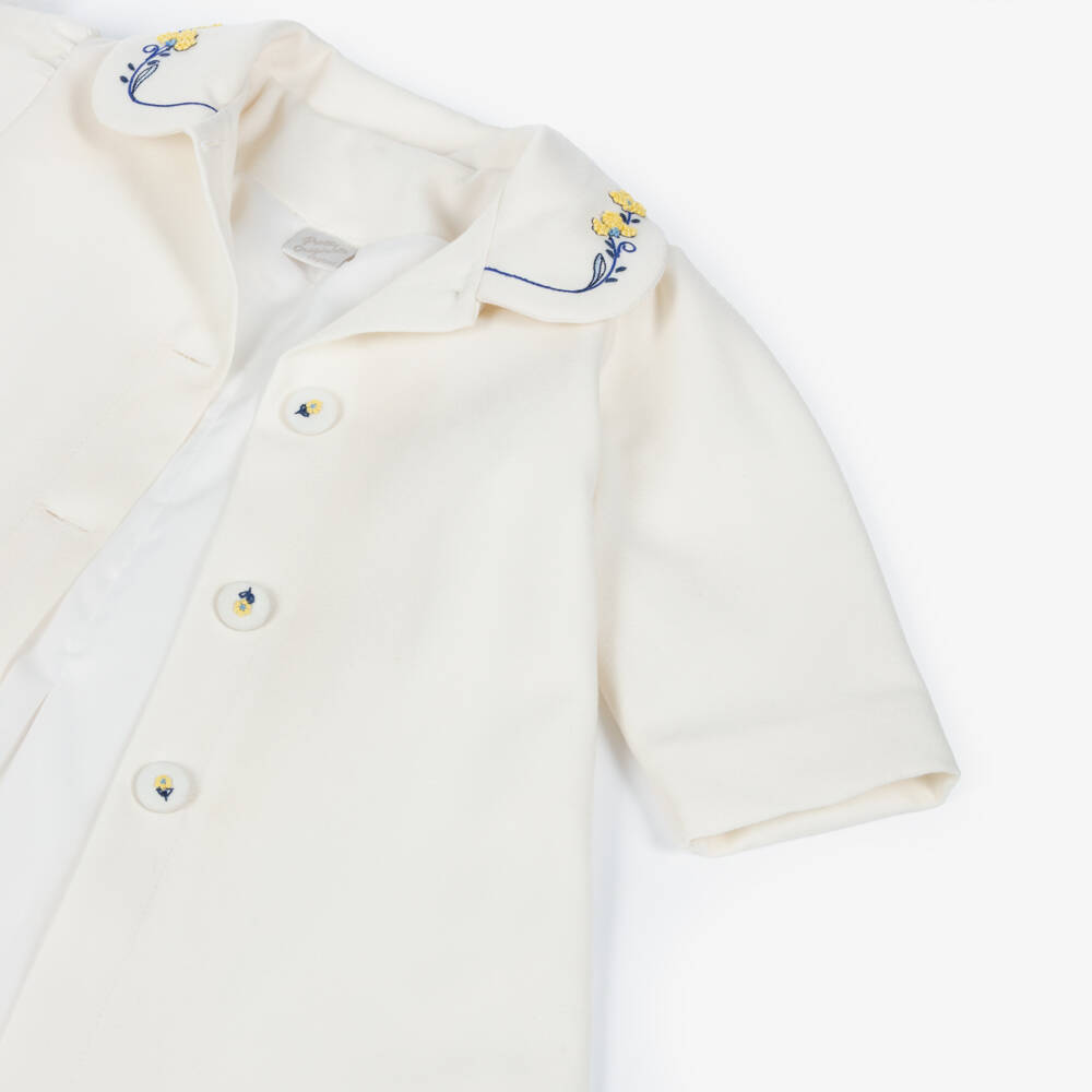 Pretty Originals-Girls Ivory Coat Set with Yellow Floral Embroidery | Childrensalon Outlet