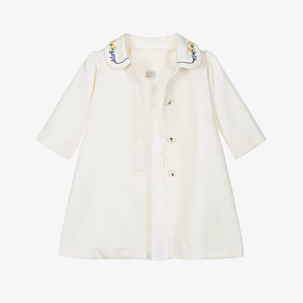 Pretty Originals-Girls Ivory Coat Set with Yellow Floral Embroidery | Childrensalon Outlet