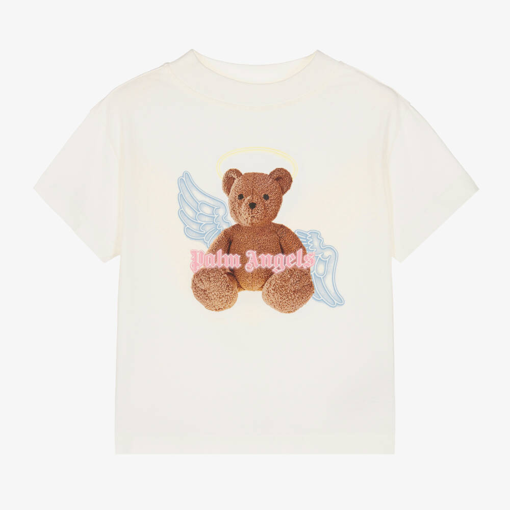 Palm Angels-Girls Ivory Cotton Angel Bear T-Shirt | Childrensalon Outlet