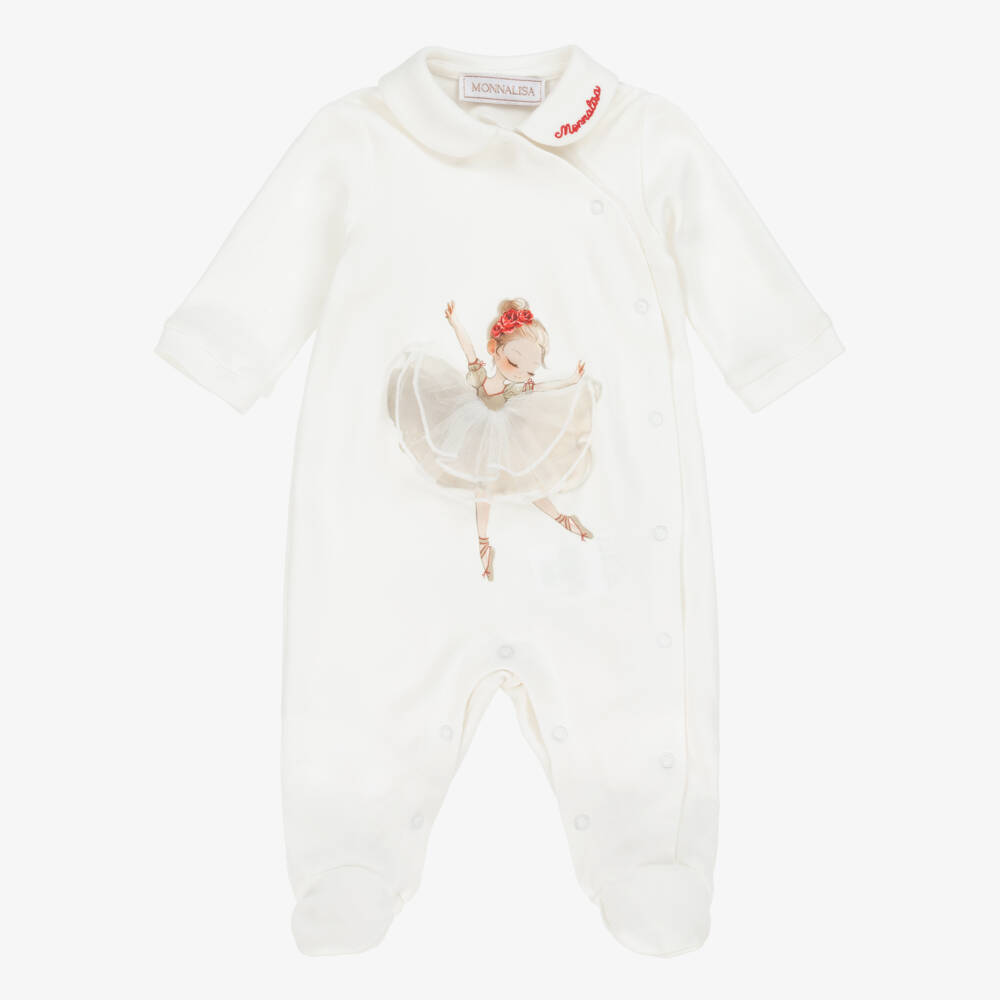 Monnalisa-Girls Ivory Cotton Ballerina Babygrow | Childrensalon Outlet