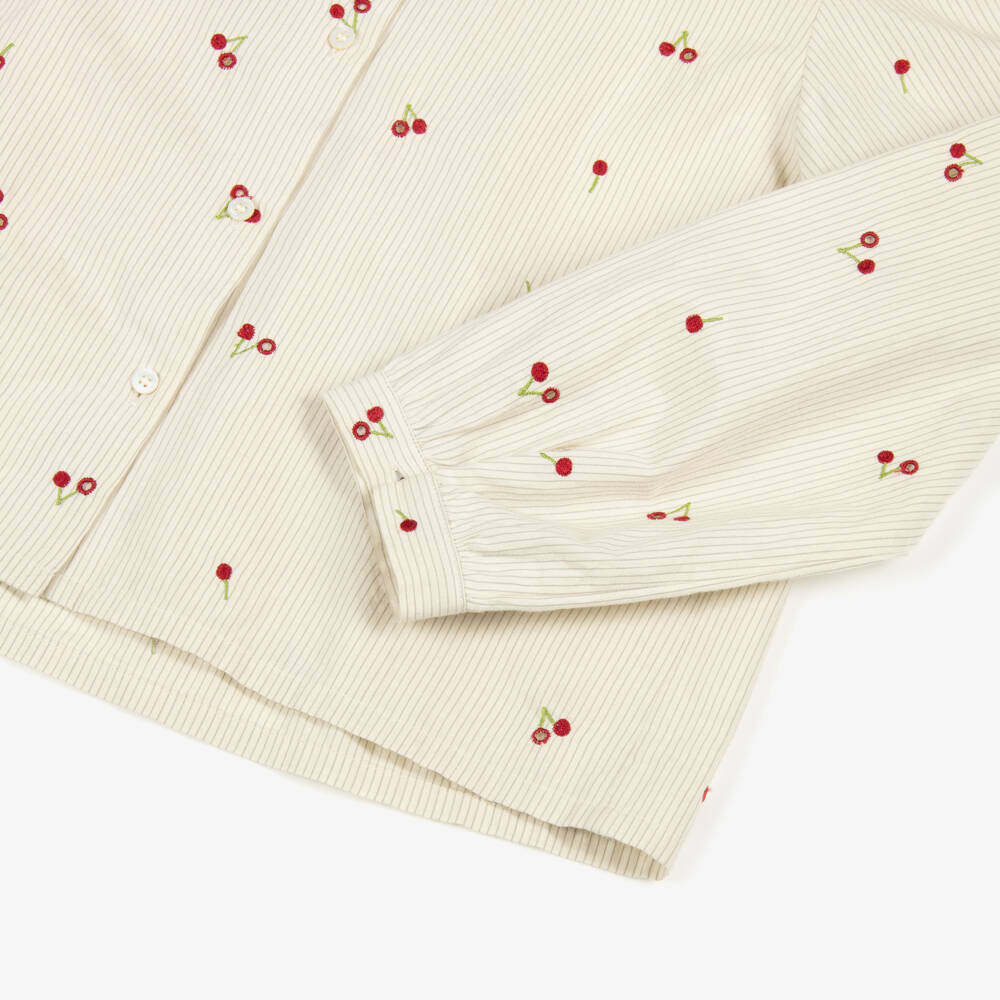 Bonpoint-Girls Ivory Cotton Blouse with Embroidered Red Cherry Logos | Childrensalon Outlet