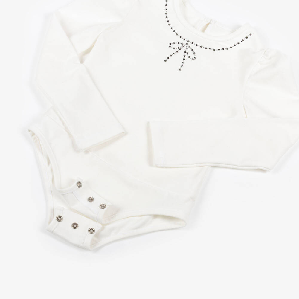 Lapin House-Girls Ivory Cotton Bodysuit with Diamanté Bow | Childrensalon Outlet