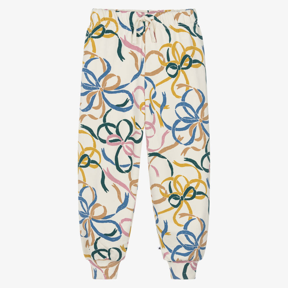 Molo-Girls Ivory Cotton Bow Print Joggers | Childrensalon Outlet