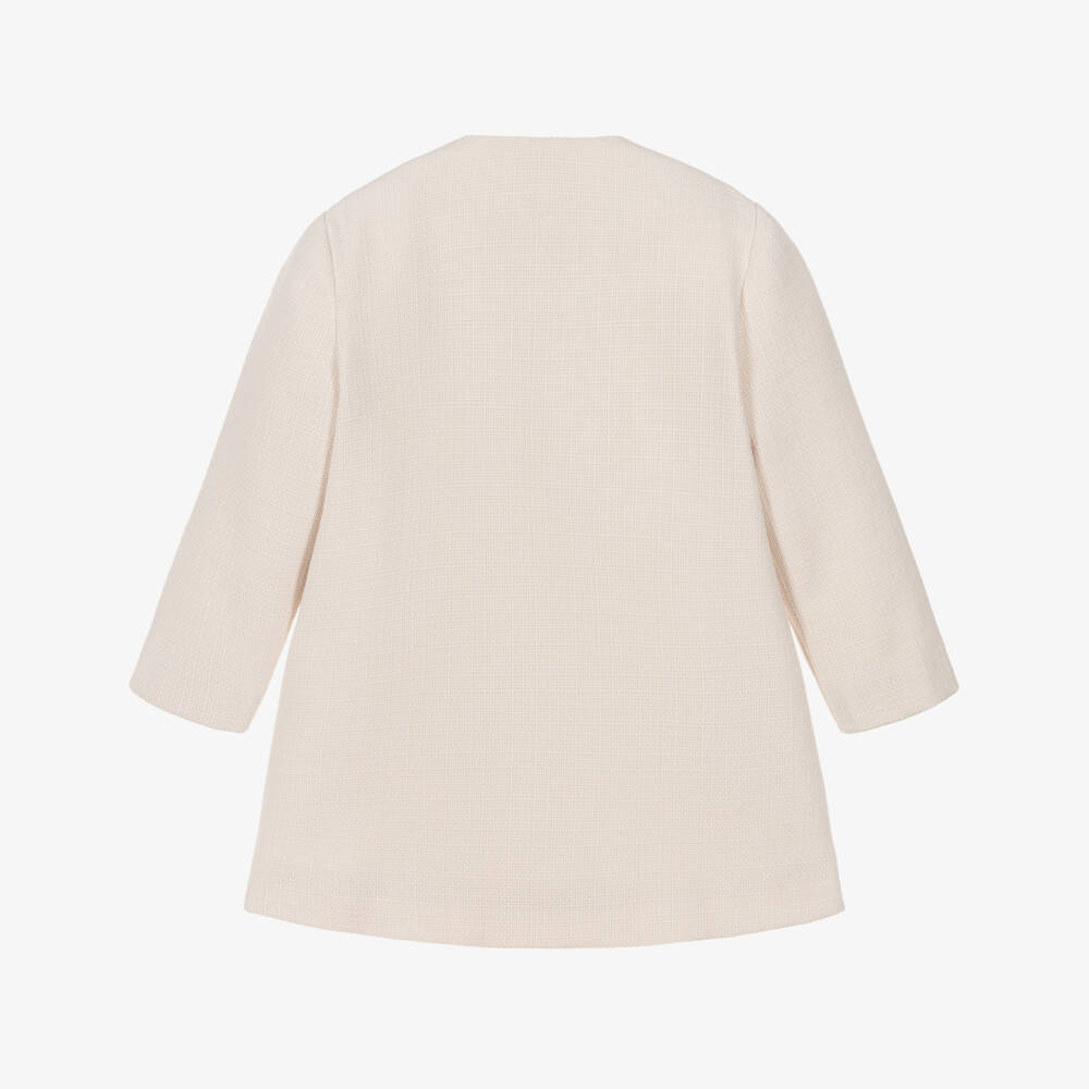 Phi Clothing-Girls Ivory Cotton Coat with Black Bow | Childrensalon Outlet