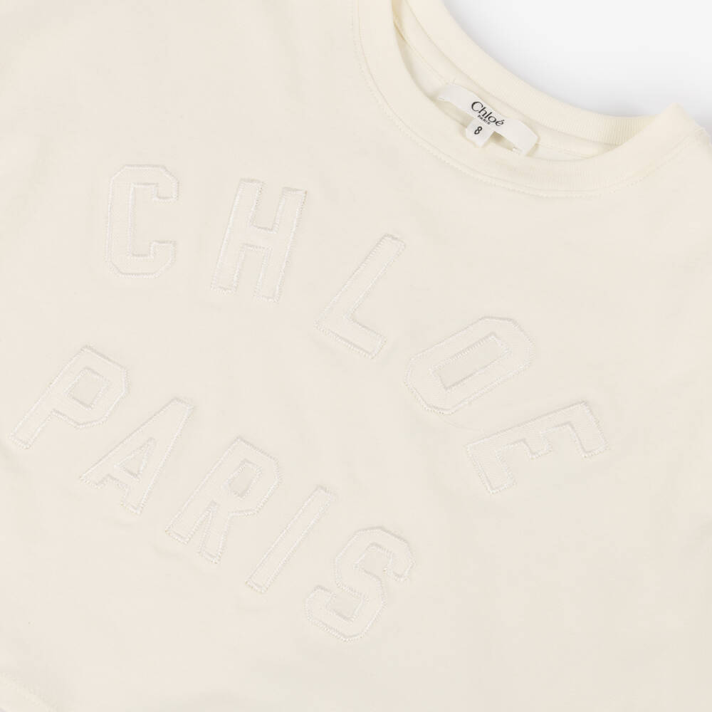 Chloé-Girls Ivory Cotton Cropped Logo T-Shirt | Childrensalon Outlet