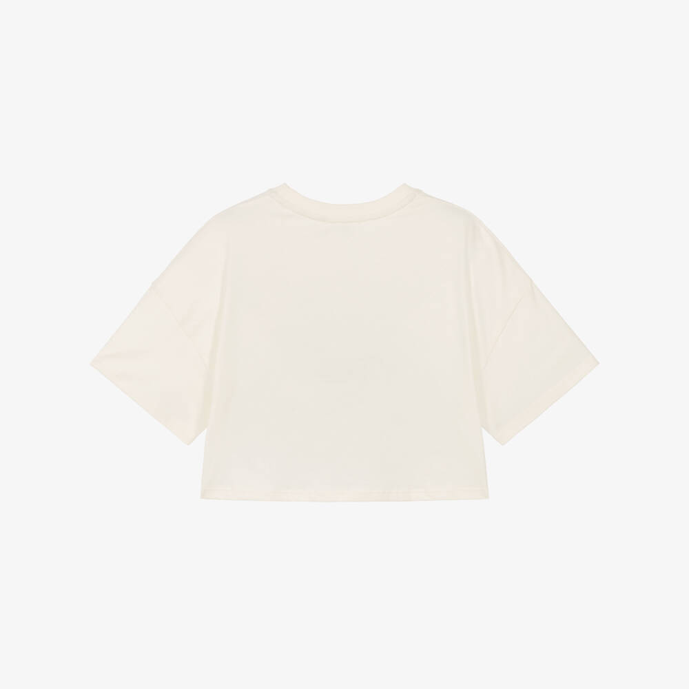 Chloé-Girls Ivory Cotton Cropped Logo T-Shirt | Childrensalon Outlet