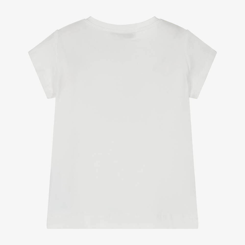 Monnalisa-Girls Ivory Cotton Diamanté Embellished Heart Print T-Shirt | Childrensalon Outlet