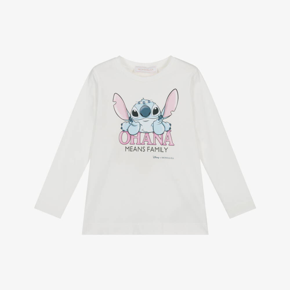 Monnalisa-Girls Ivory Cotton Disney Stitch Top | Childrensalon Outlet