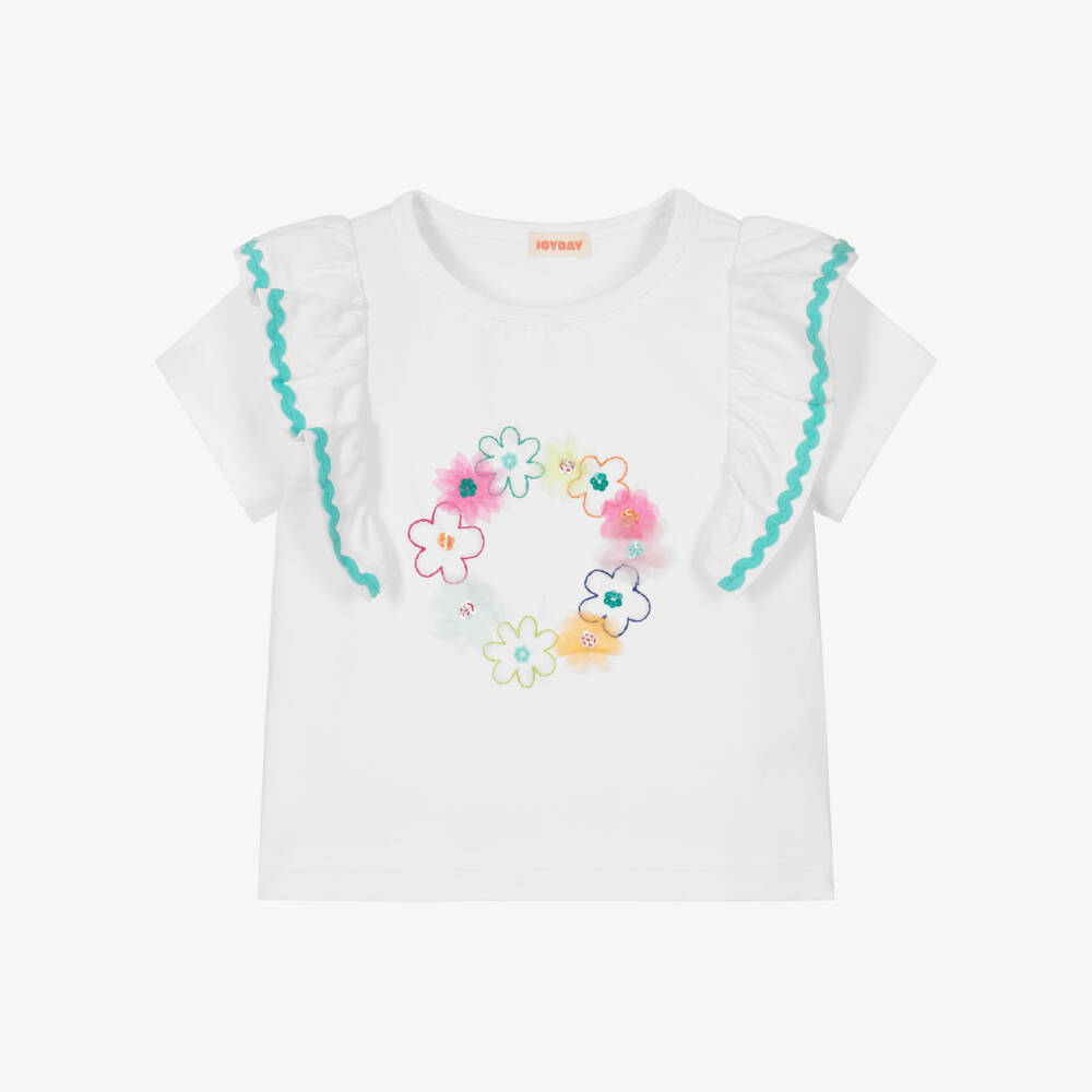 Joyday-تي شيرت قطن عاجي بنقشة زهور للبنات | Childrensalon Outlet