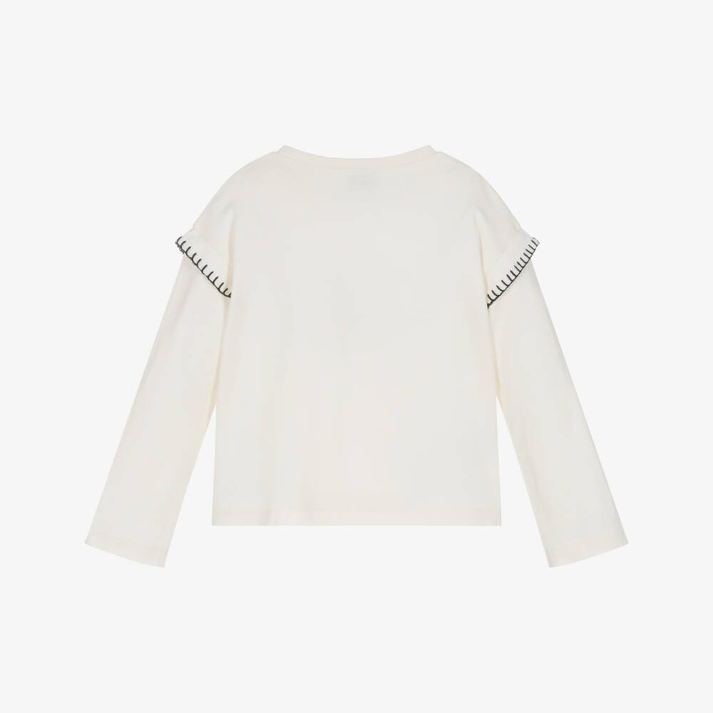 Mayoral-Girls Ivory Cotton Enjoy Yourself Teddy Bear Top | Childrensalon Outlet