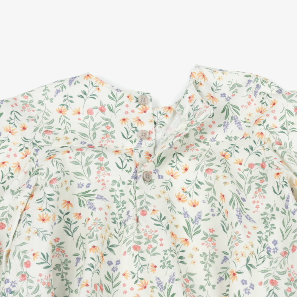 Tutto Piccolo-Girls Ivory Cotton Floral Blouse & Green Trouser Set | Childrensalon Outlet