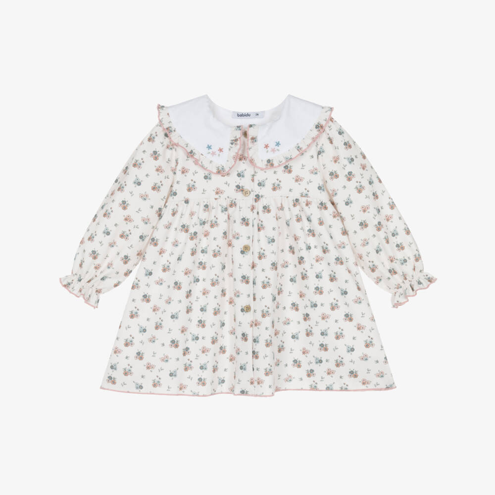 Babidu-Платье из кремового хлопка с цветочным узором для девочек | Childrensalon Outlet