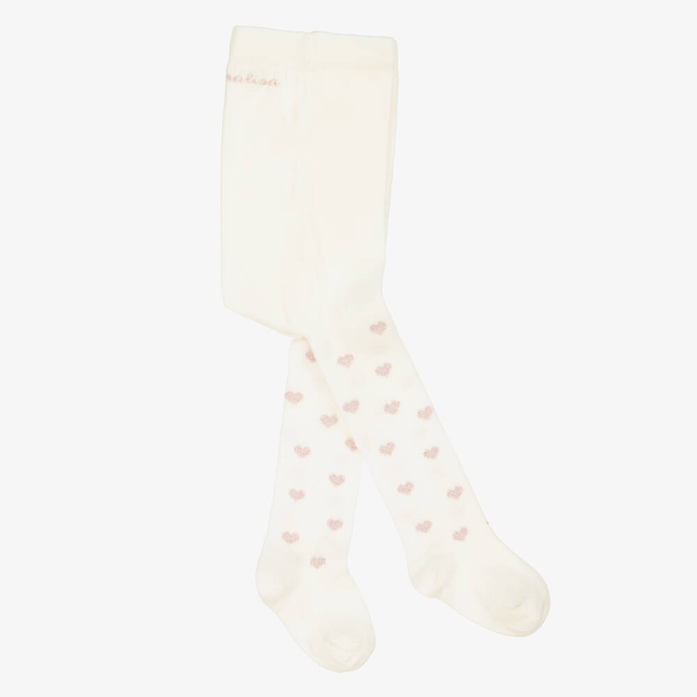Monnalisa-Колготки кремовые с узором в виде сердец для девочек | Childrensalon Outlet