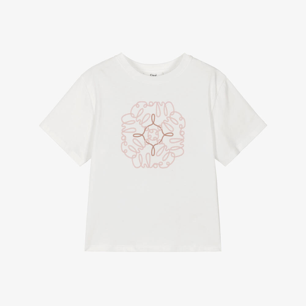 Chloé-Girls Ivory Cotton Handwritten Signature Logo T-Shirt | Childrensalon Outlet