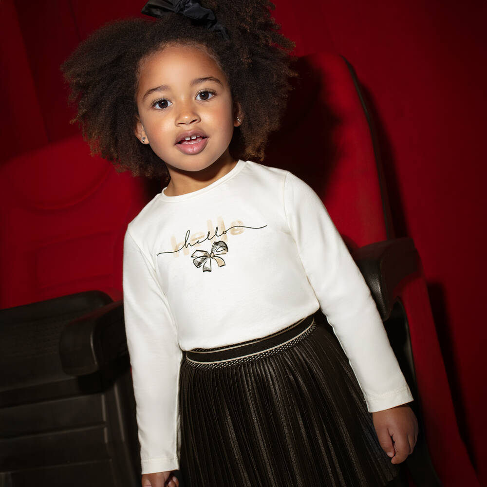 Mayoral-Girls Ivory Cotton Hello Top & Hair Scrunchie | Childrensalon Outlet