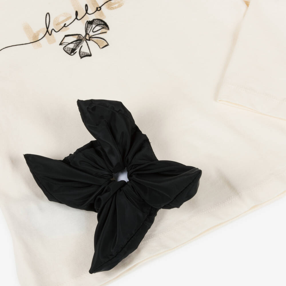 Mayoral-Girls Ivory Cotton Hello Top & Hair Scrunchie | Childrensalon Outlet