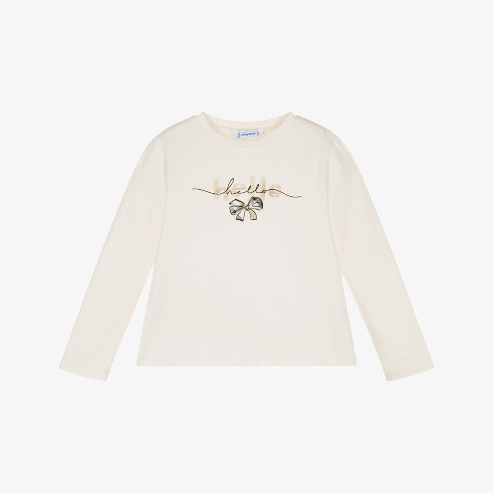 Mayoral-Girls Ivory Cotton Hello Top & Hair Scrunchie | Childrensalon Outlet
