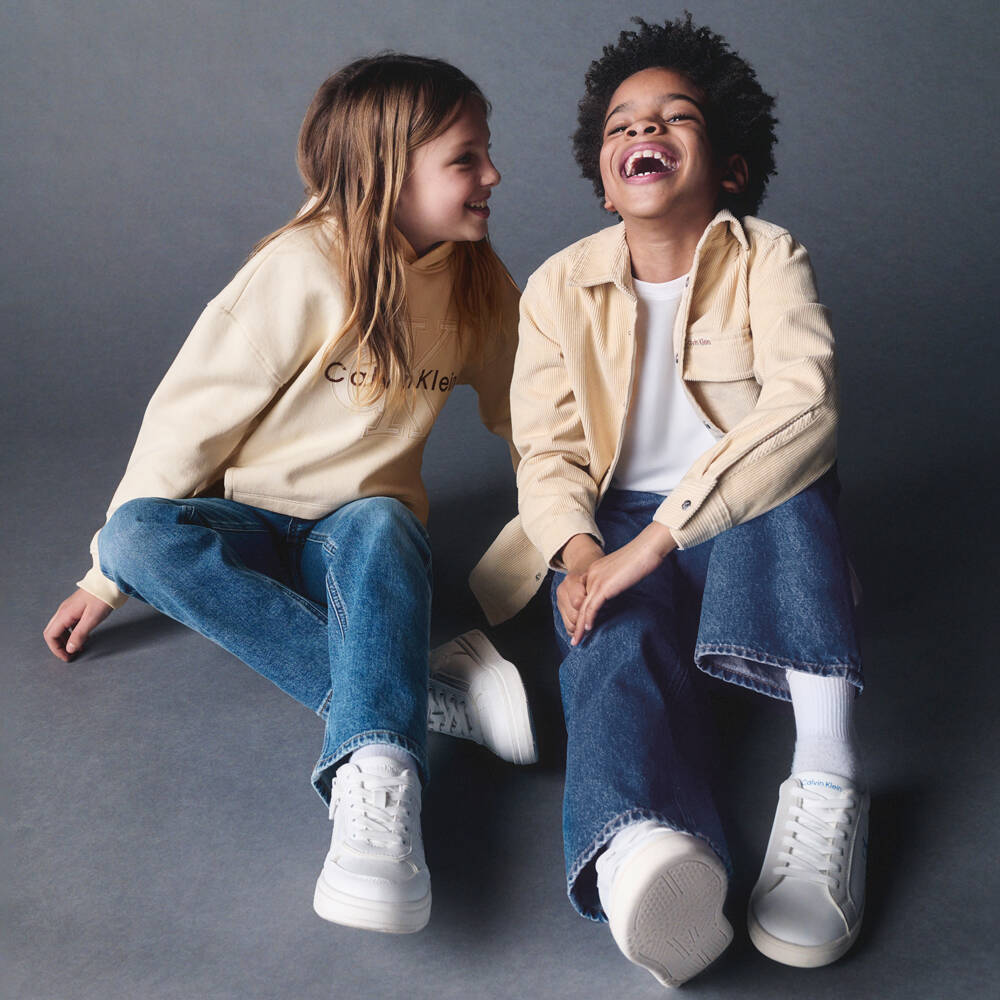 Calvin Klein-Girls Ivory Cotton Hoodie with Shimmery CK Monogram | Childrensalon Outlet