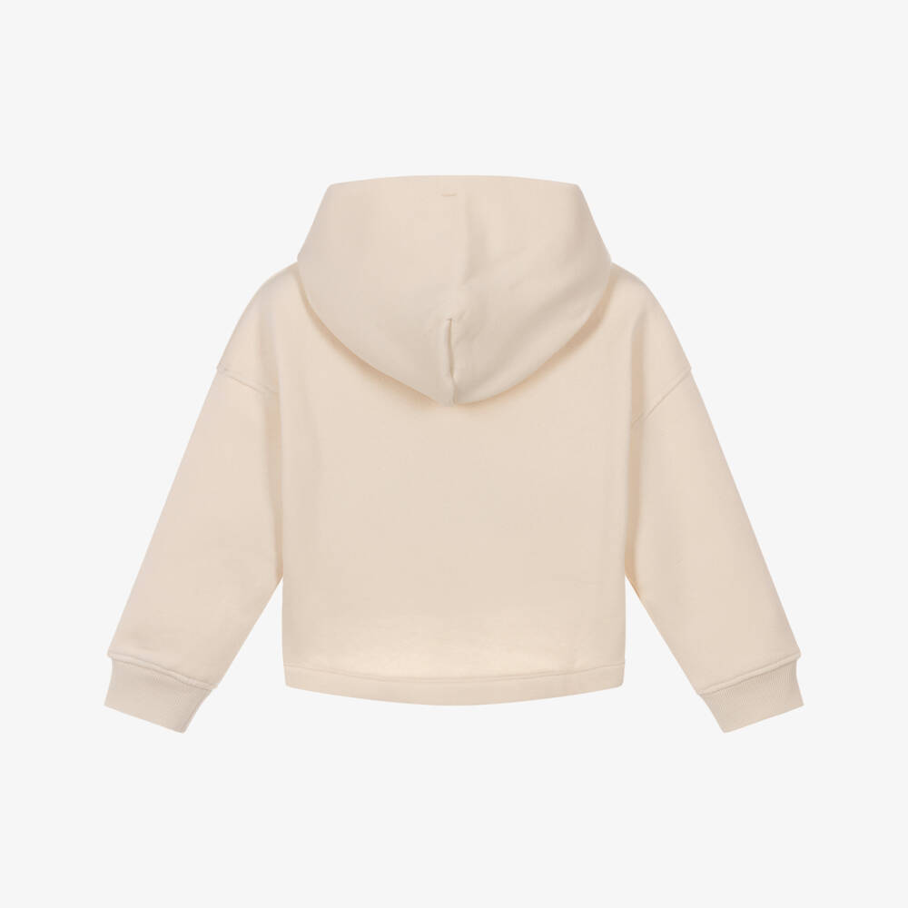 Calvin Klein-Girls Ivory Cotton Hoodie with Shimmery CK Monogram | Childrensalon Outlet