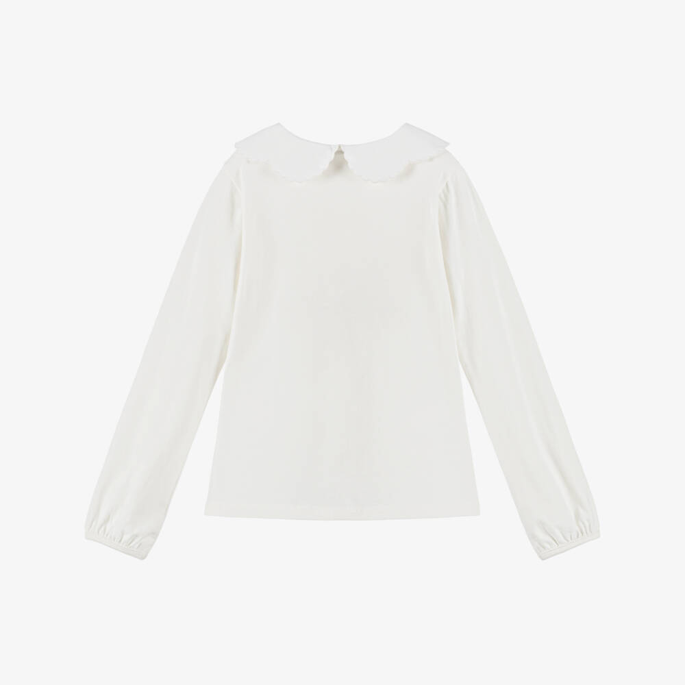 Dr. Kid-Girls Ivory Cotton Jersey Blouse with Scalloped Collar | Childrensalon Outlet