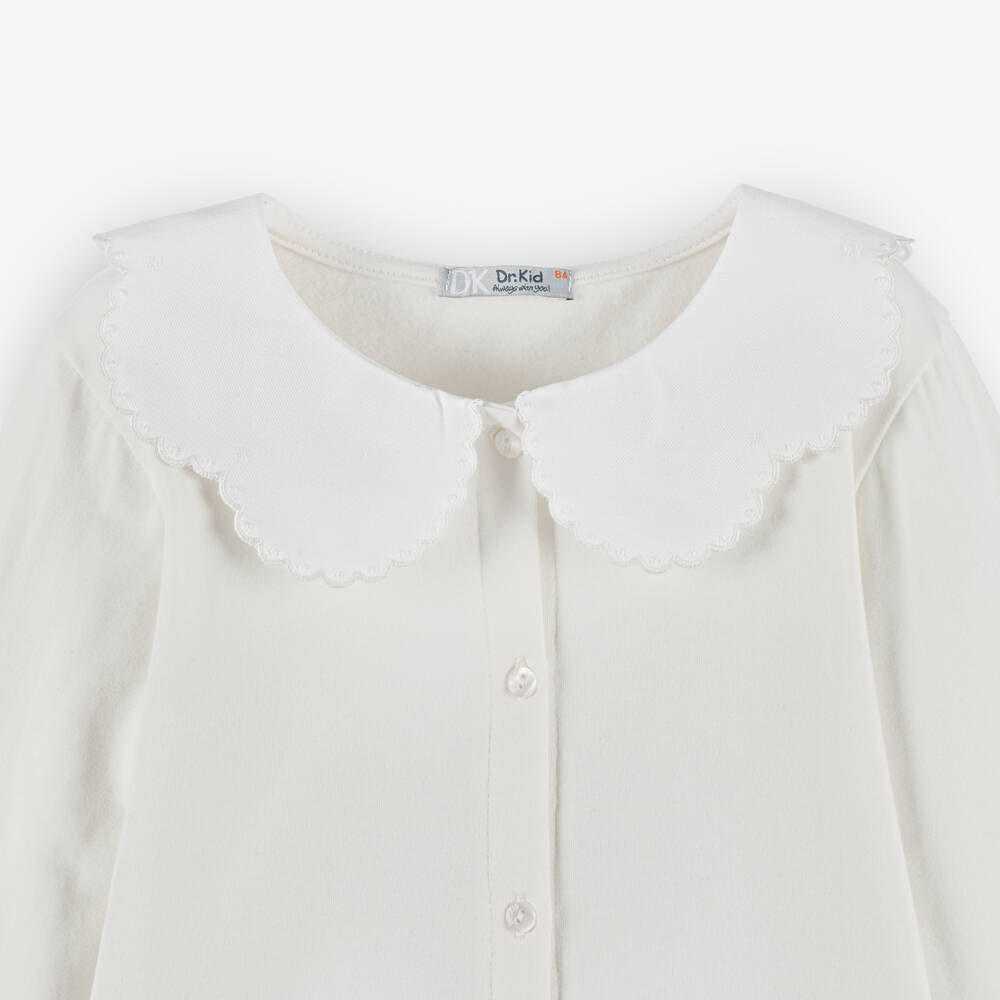 Dr. Kid-Girls Ivory Cotton Jersey Blouse with Scalloped Collar | Childrensalon Outlet