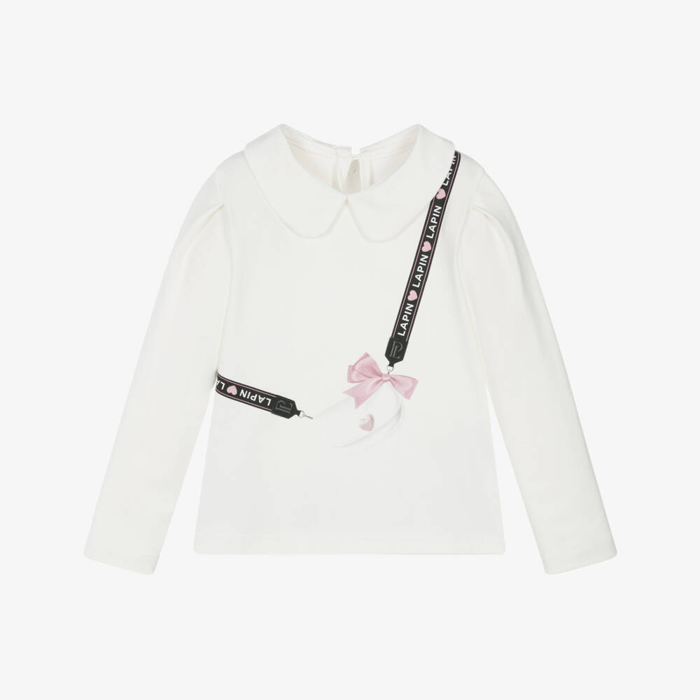 Lapin House-Girls Ivory Cotton Jersey Crossbody Bag Top | Childrensalon Outlet