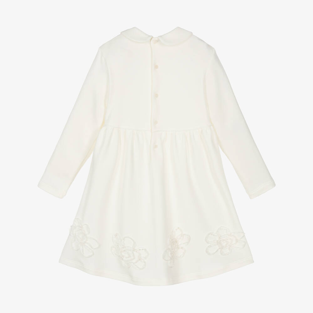 Il Gufo-Girls Ivory Cotton Jersey Dress with Ribbon Flowers | Childrensalon Outlet