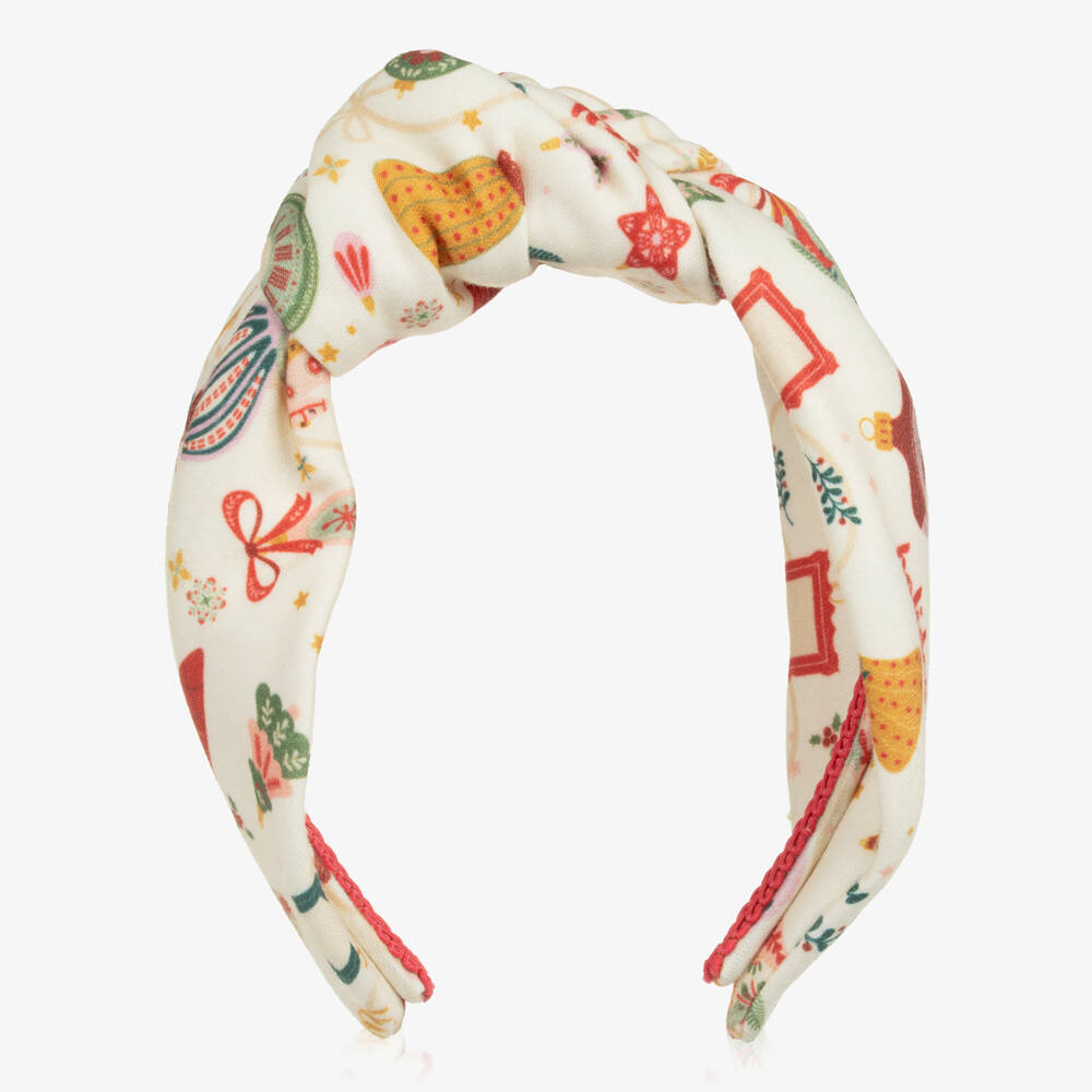 EIRENE-Girls Ivory Cotton Jersey Festive Print Hairband | Childrensalon Outlet