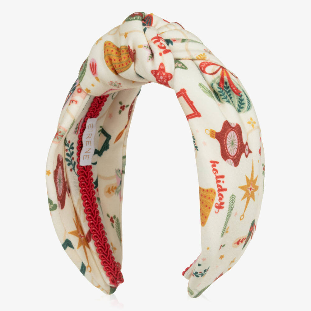 EIRENE-Girls Ivory Cotton Jersey Festive Print Hairband | Childrensalon Outlet