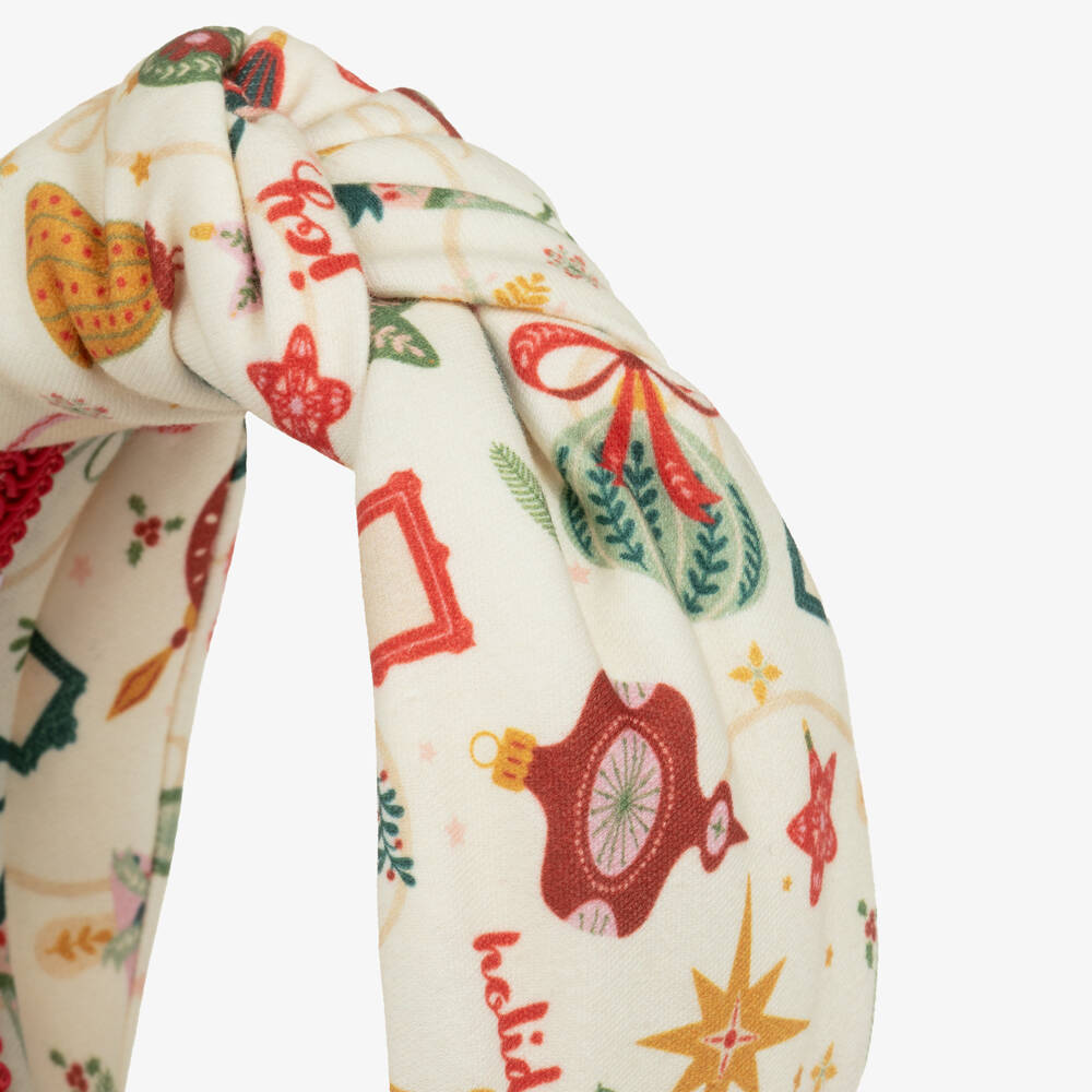 EIRENE-Girls Ivory Cotton Jersey Festive Print Hairband | Childrensalon Outlet