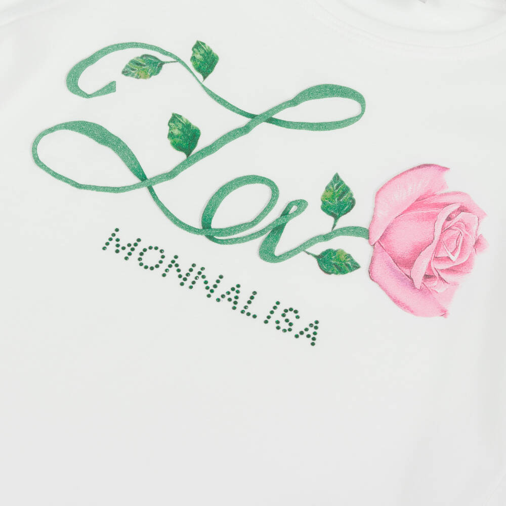 Monnalisa-Girls Ivory Cotton Jersey Love Print Top | Childrensalon Outlet