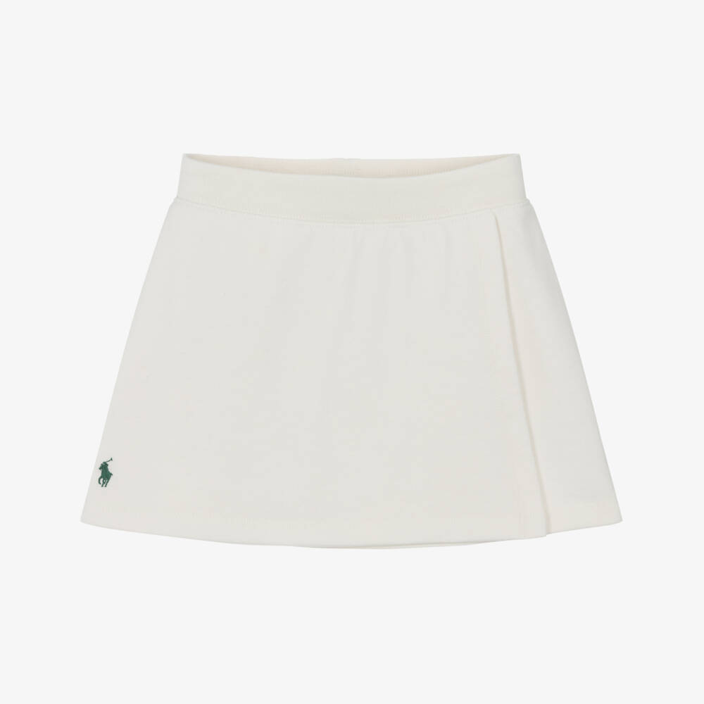 Ralph Lauren-Girls Ivory Cotton Jersey Skort with Pony Logo | Childrensalon Outlet