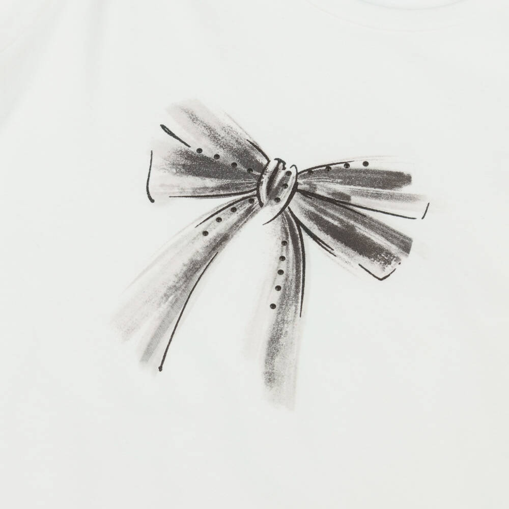 Mayoral-Girls Ivory Cotton Jersey Top with Black Bow Print | Childrensalon Outlet