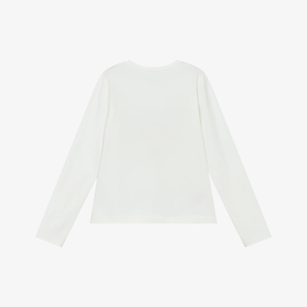 Mayoral-Girls Ivory Cotton Jersey Top with Black Bow Print | Childrensalon Outlet